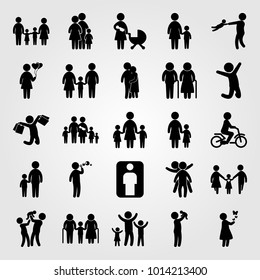 Humans vector icon set. child playing, woman, mother and baby