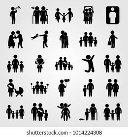 Humans vector icon set. child, frame, woman with heart and dad, family icon. Human icon.