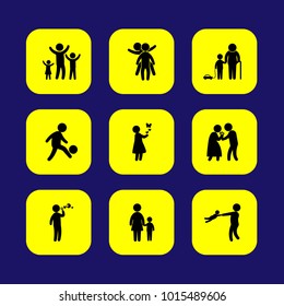 Humans vector icon set. child playing, children, girl and child