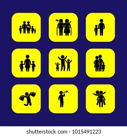 Humans vector icon set. child playing, couple, old woman and love