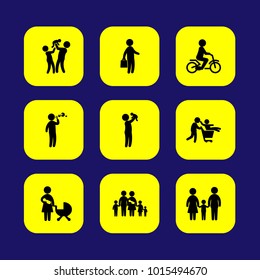 Humans vector icon set. child playing, businessman, mother and boy