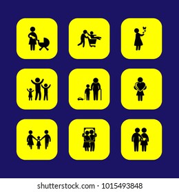 Humans vector icon set. children, son, mother with baby and woman with heart