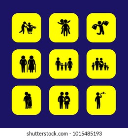 Humans vector icon set. couple in love, people hugging, father and couple