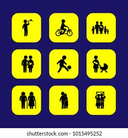 Humans vector icon set. couple in love, man, children and portrait