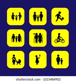 Humans vector icon set. daddy, mother, father and child riding bike
