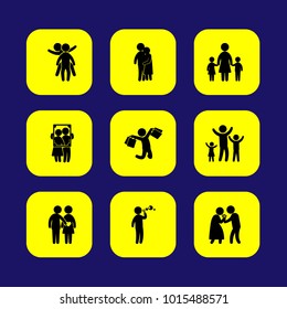 Humans vector icon set. family, love, man giving flowers and man