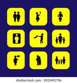 Humans vector icon set. girl with butterflies, man, mother with two chields and father