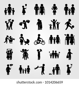 Humans vector icon set. grandmother, woman with balloons, son and father