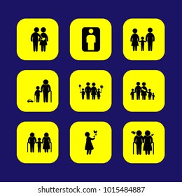 Humans vector icon set. grandmother, love, girl and couple in love