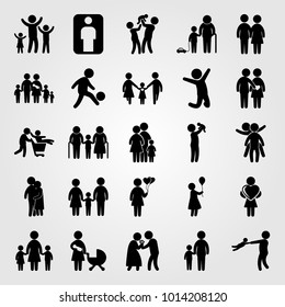 Humans vector icon set. human, big family, baby and father with baby