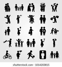 Humans vector icon set. jumping man, two childs playing, human and portrait