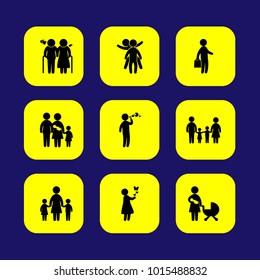 Humans vector icon set. love, old man, elderly and mother with two chields