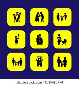 Humans vector icon set. love, daughter, mother and woman with ballon
