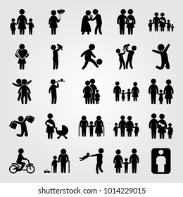 Humans vector icon set. man, woman with heart, man giving flowers and grandson