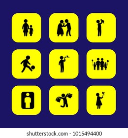 Humans vector icon set. man, boy, woman and father with baby