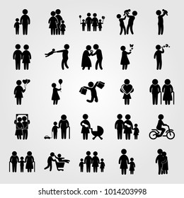 Humans vector icon set. mom, childen, family and woman with ballon