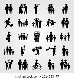 Humans Vector Icon Set. Mom, Man Giving Flowers, Elderly And Business