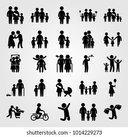 Humans vector icon set. mother and son, daddy, mother with son and man