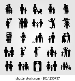 Humans vector icon set. mother with son, mother with two chields, boy and mom