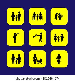 Humans vector icon set. mother, woman, daughter and child playing