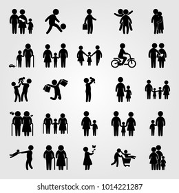 Humans vector icon set. old woman, mother, businessman and couple