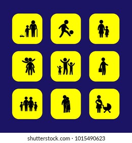 Humans vector icon set. people hugging, grandson, man and family