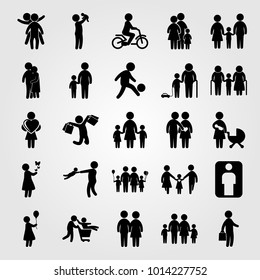 Humans vector icon set. woman with heart, hugging, grandmother and family