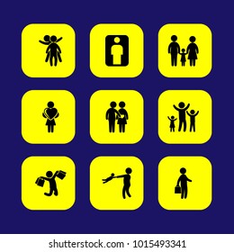 Humans vector icon set. woman with heart, businessman, two childs playing and love