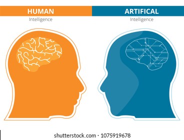 Humans vs Robots. AI artificial intelligence and human intelligence Concept business illustration. Vector design
