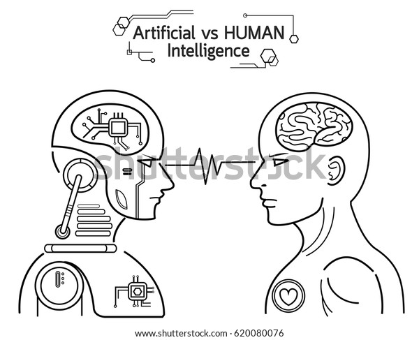 人間とロボットai人工知能と人間知能コンセプトビジネスイラスト ベクターフラットデザイン のベクター画像素材 ロイヤリティフリー