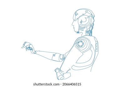 human-shaped robot design. working thinking robot design. Simple drawing of a futuristic robot design that makes and implements its own decisions.