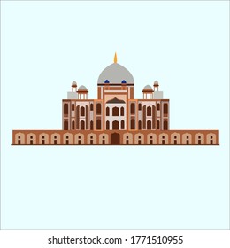 Humanyun's Tomb Delhi, Flat Vector Illustration