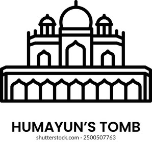 Humayun's Tomb, Delhi, India. minimalist line art icon, a historical landmark for web, mobile apps and UI.