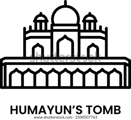 Humayun's Tomb, Delhi, India. minimalist line art icon, a historical landmark for web, mobile apps and UI.