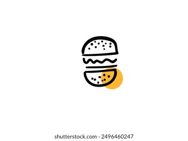 humberger, hand drawn with small yellow color, vector illustration.