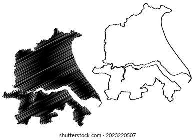 Humberside county (United Kingdom, non-metropolitan and ceremonial county of England) map vector illustration, scribble sketch Humberside map