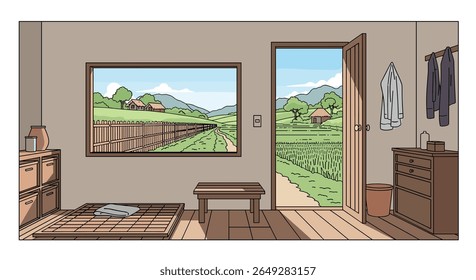A Humble Countryside Dwelling Offering a Peaceful Retreat with Verdant Rolling Hills and Open Skies