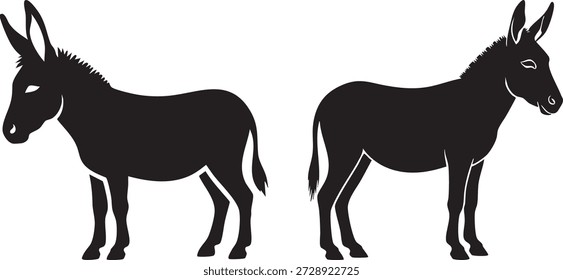 Humble Donkey Vector Illustration Set: Farm Animal Silhouettes for Rural, Children's Books, and Transport