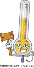 A humble judge of warm thermometer cartoon character design wearing glasses