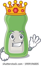 A humble King of dishwashing liquid caricature design style with gold crown. Vector illustration