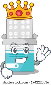 A humble King of medical medicine bottle caricature design style with gold crown. Vector illustration