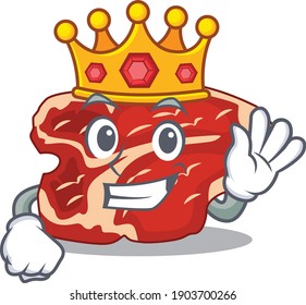 A humble King of T-bone caricature design style with gold crown. Vector illustration