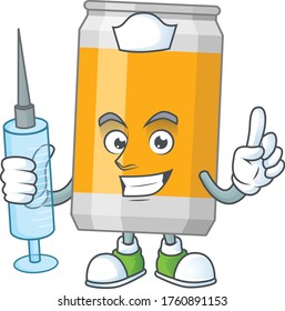 A humble Nurse beer can Cartoon character holding syringe