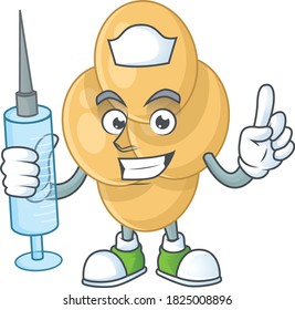 A humble Nurse bordetella pertussis Cartoon character holding syringe. Vector illustration