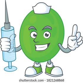 A humble Nurse cocci Cartoon character holding syringe. Vector illustration