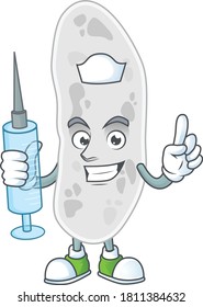 A humble Nurse gemmatimonadetes Cartoon character holding syringe. Vector illustration