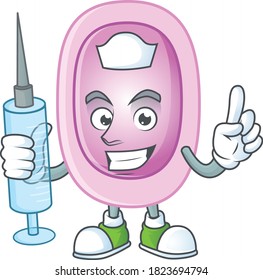 A humble Nurse pertussis Cartoon character holding syringe. Vector illustration