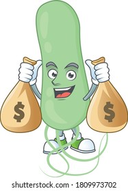 A humble rich aquificae caricature character design with money bags. Vector illustration