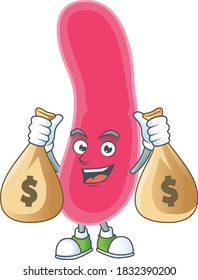 A humble rich fusobacteria caricature character design with money bags. Vector illustration