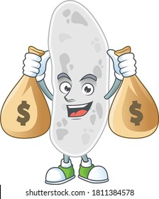 A humble rich gemmatimonadetes caricature character design with money bags. Vector illustration